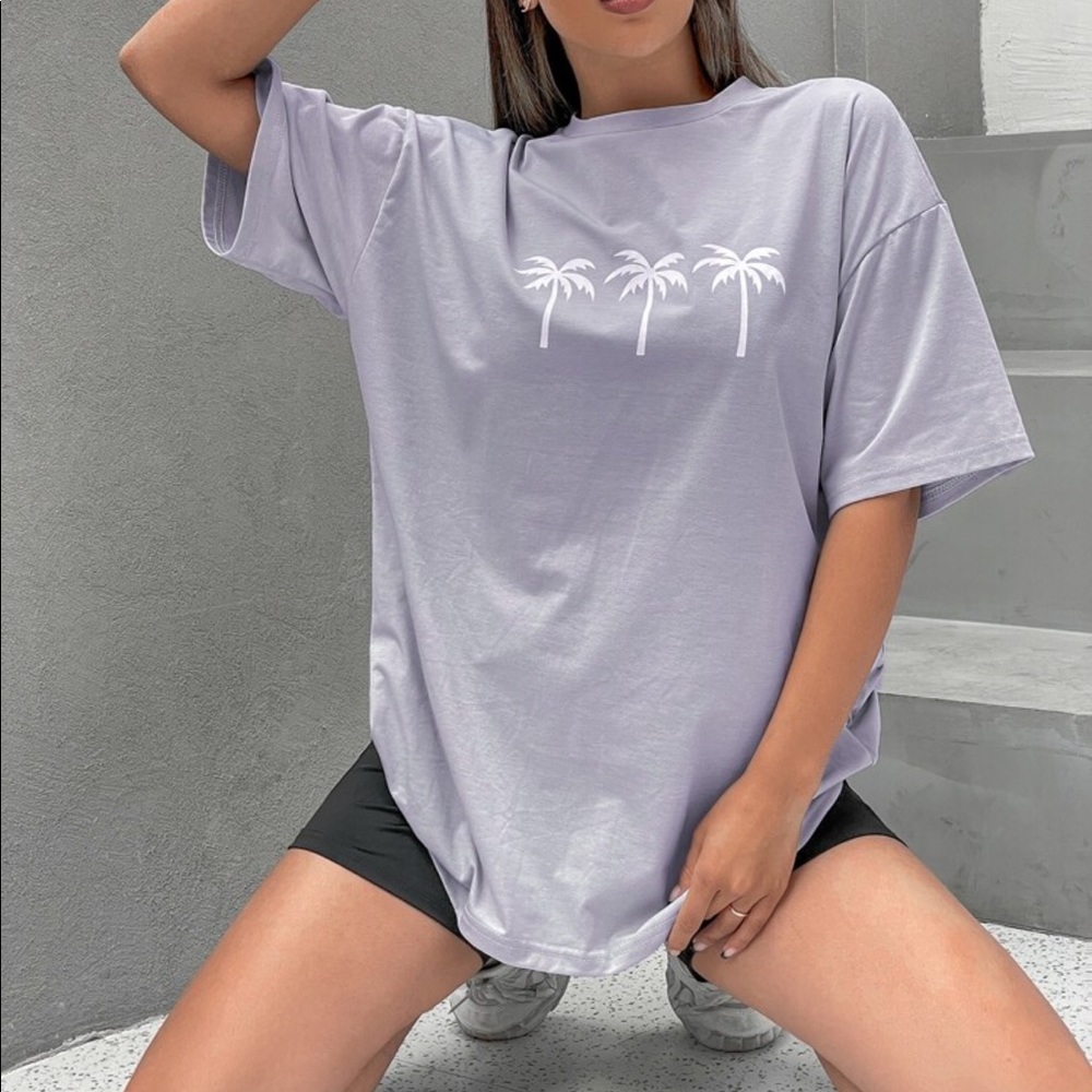 Lilac Tee with Palm Trees